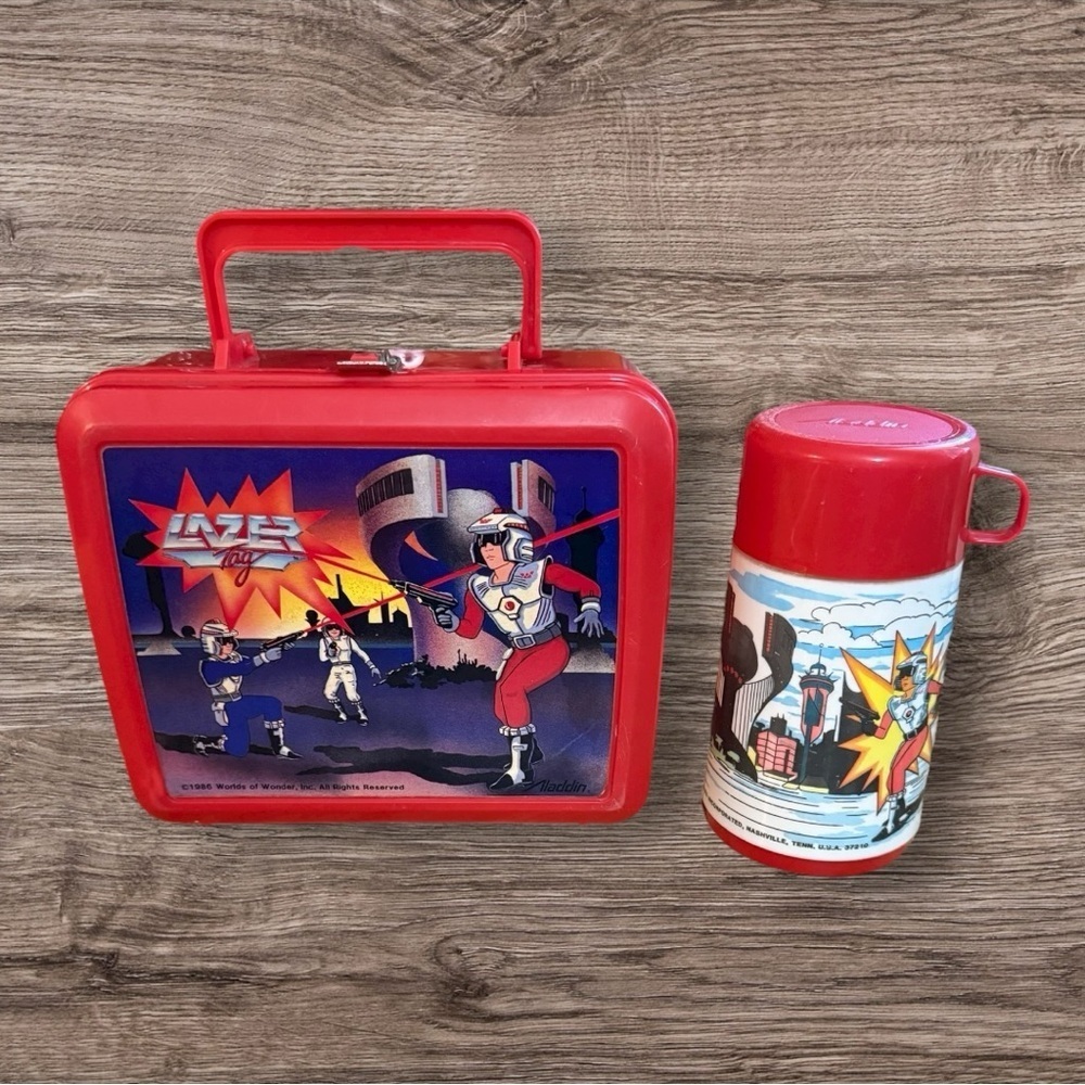 Vintage Aladdin Lazer Tag Lunchbox and Thermos - 1986